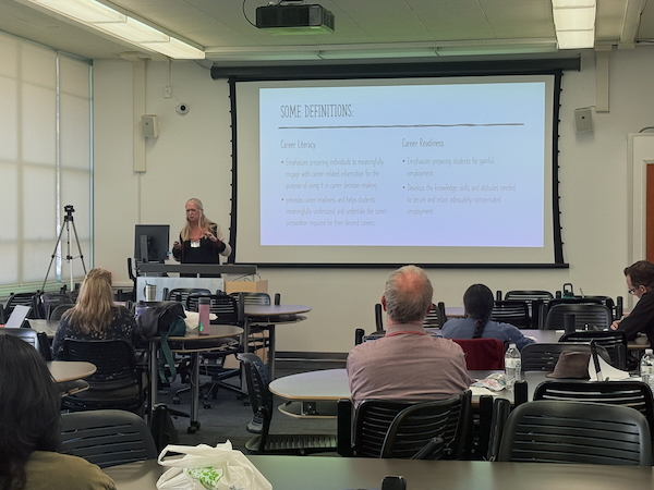 Darci Strother, Professor of Spanish at California State University San Marcos, presents at the Fall 2024 SWALLT conference.